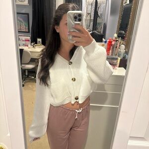 Cropped White Knit Button Cardigan - Cozy Everyday Layer